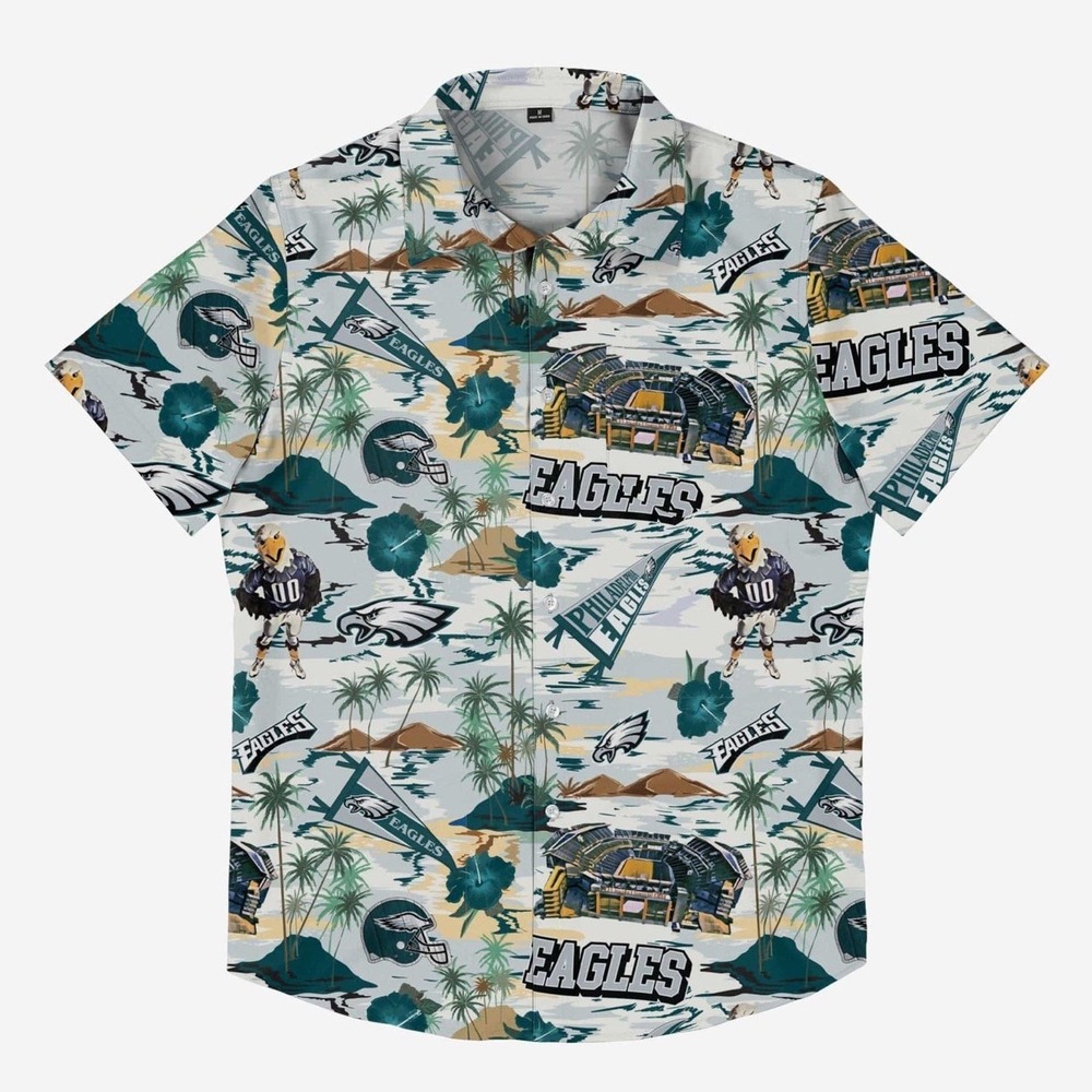 Philadelphia Eagles Men's Large Hawaiian Tropical Logo Swoop Button Shirt FOCO